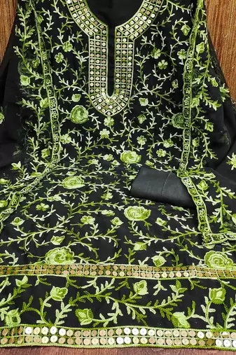 Green Georgette Embroidered Pakistani Style Unstitched Dress Material