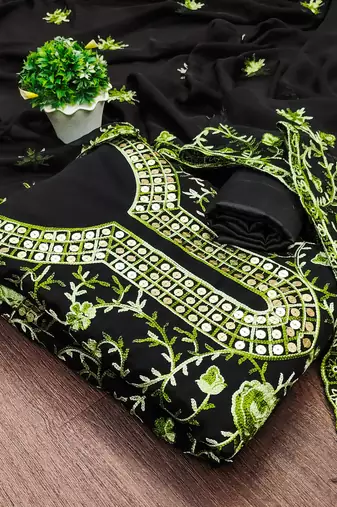 Green Georgette Embroidered Pakistani Style Unstitched Dress Material