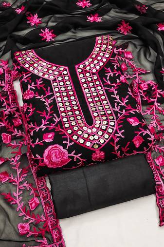 Pink Georgette Embroidered Pakistani Style Unstitched Dress Material