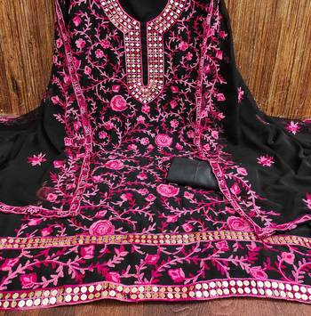 Pink Georgette Embroidered Pakistani Style Unstitched Dress Material 2