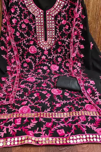 Pink Georgette Embroidered Pakistani Style Unstitched Dress Material