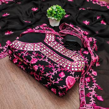 Pink Georgette Embroidered Pakistani Style Unstitched Dress Material 3