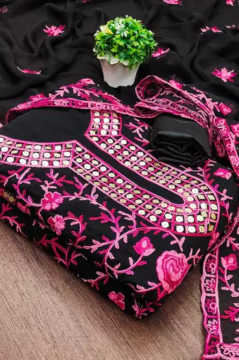 Pink Georgette Embroidered Pakistani Style Unstitched Dress Material