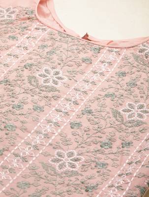Manvaa Women'S EXCLUSIVE Peach And Pink Color Heavy Thread Embrodiery Cotton Combo Dress Material 5