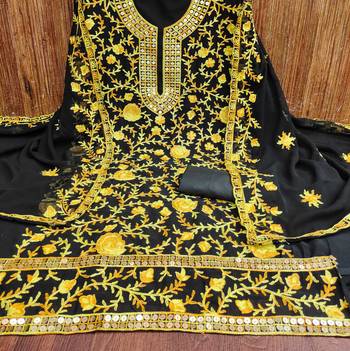 Yellow Georgette Embroidered Pakistani Style Unstitched Dress Material 2