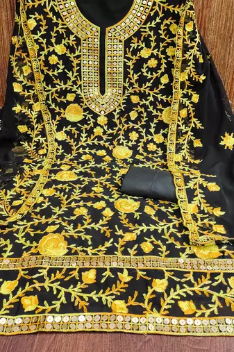 Yellow Georgette Embroidered Pakistani Style Unstitched Dress Material