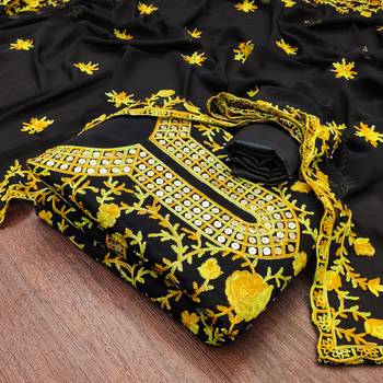 Yellow Georgette Embroidered Pakistani Style Unstitched Dress Material 3
