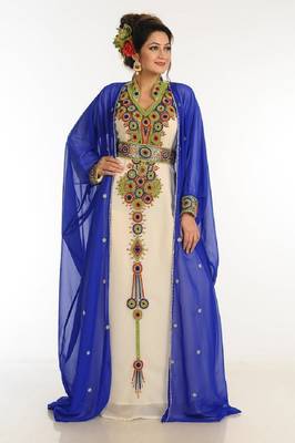 Inner Cream Jacket Royal Blue Georgette Kaftan With Zari Work 1