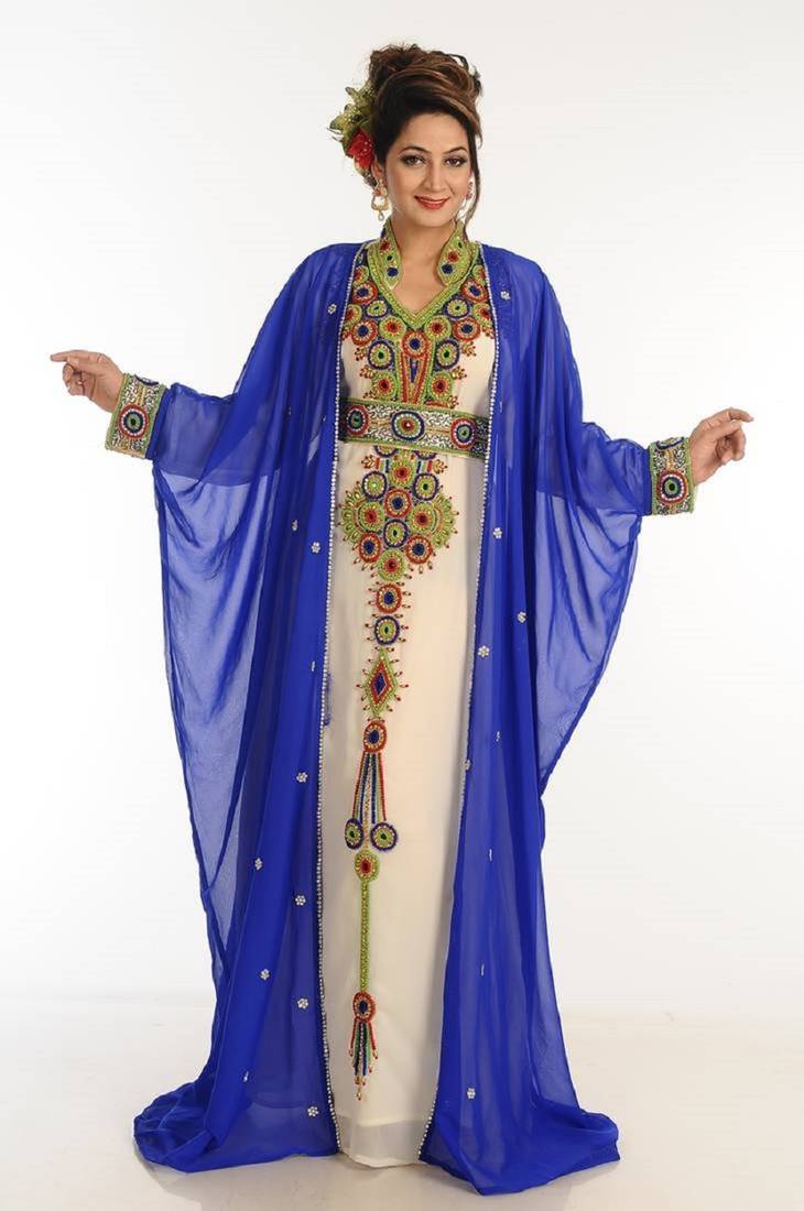 Inner Cream Jacket Royal Blue Georgette Kaftan With Zari Work