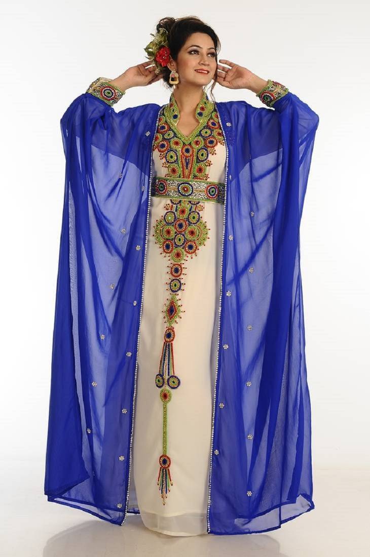Inner Cream Jacket Royal Blue Georgette Kaftan With Zari Work