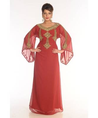 Red Georgette Embroidered Zari_Work Islamic-Kaftans 1