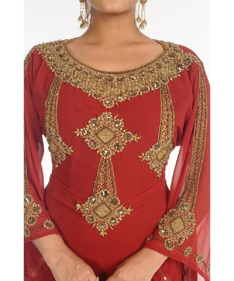Red Georgette Embroidered Zari_Work Islamic-Kaftans