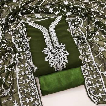 Mehendi Georgette Embroidered Unstitched Dress Material 1
