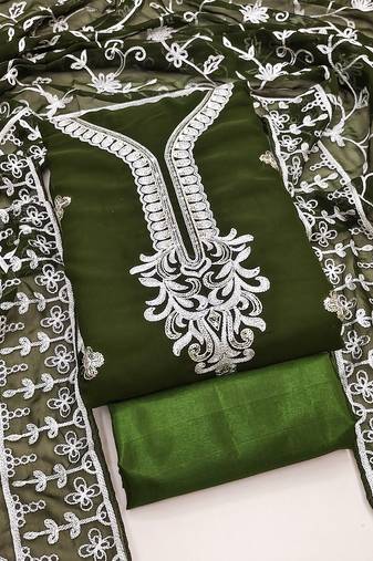 Mehendi Georgette Embroidered Unstitched Dress Material