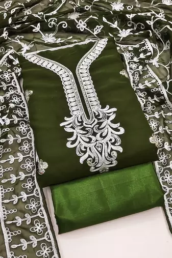 Mehendi Georgette Embroidered Unstitched Dress Material