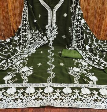 Mehendi Georgette Embroidered Unstitched Dress Material 2