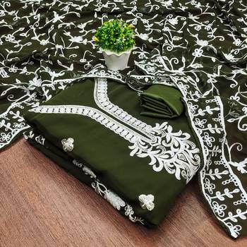 Mehendi Georgette Embroidered Unstitched Dress Material 3