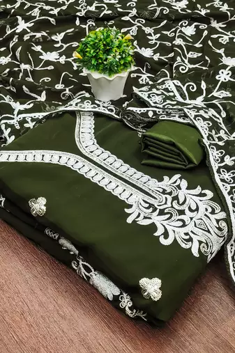 Mehendi Georgette Embroidered Unstitched Dress Material