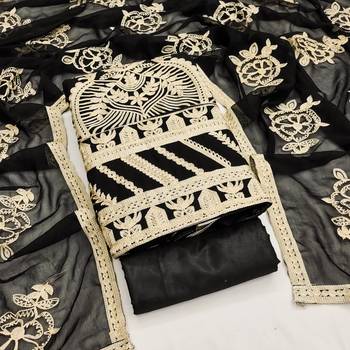 Black Georgette Embroidered Unstitched Dress Material 1