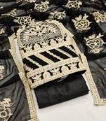 Black Georgette Embroidered Unstitched Dress Material