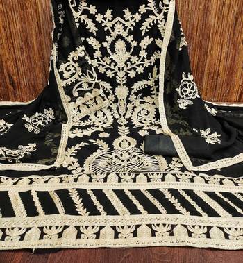 Black Georgette Embroidered Unstitched Dress Material 2