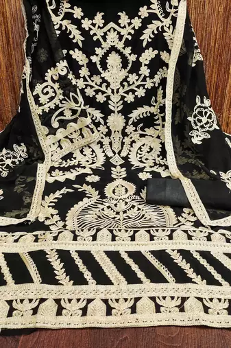 Black Georgette Embroidered Unstitched Dress Material
