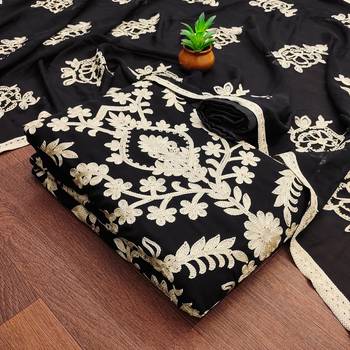 Black Georgette Embroidered Unstitched Dress Material 3