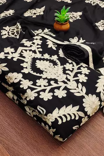 Black Georgette Embroidered Unstitched Dress Material
