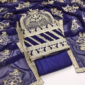 Blue Georgette Embroidered Unstitched Dress Material 1