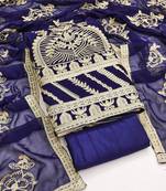 Blue Georgette Embroidered Unstitched Dress Material