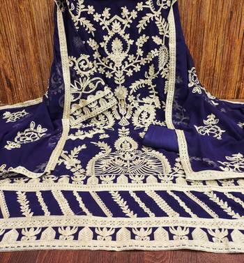 Blue Georgette Embroidered Unstitched Dress Material 2