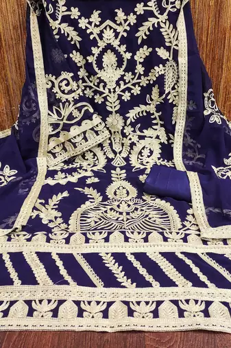 Blue Georgette Embroidered Unstitched Dress Material