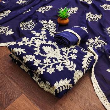 Blue Georgette Embroidered Unstitched Dress Material 3
