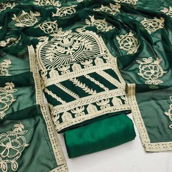Green Georgette Embroidered Unstitched Dress Material 1