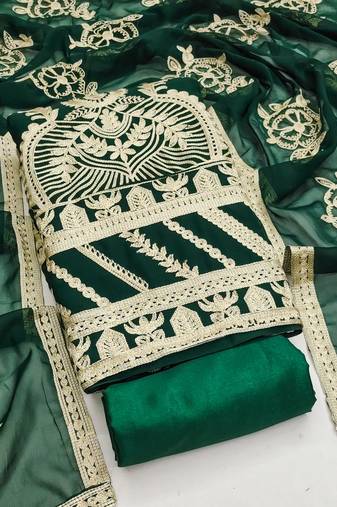Green Georgette Embroidered Unstitched Dress Material