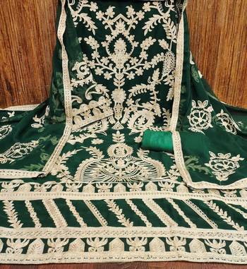 Green Georgette Embroidered Unstitched Dress Material 2