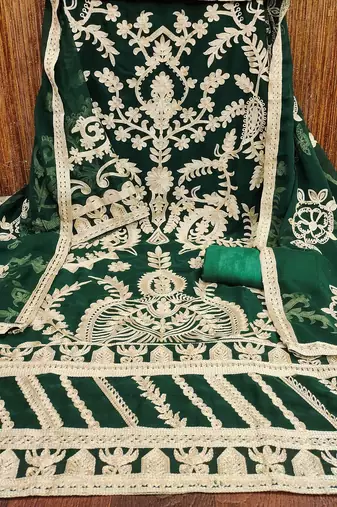 Green Georgette Embroidered Unstitched Dress Material