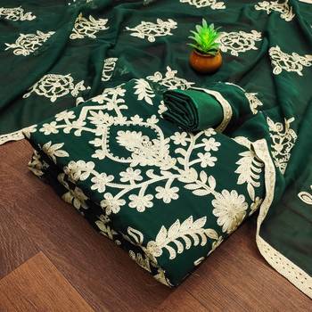 Green Georgette Embroidered Unstitched Dress Material 3