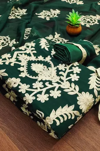 Green Georgette Embroidered Unstitched Dress Material