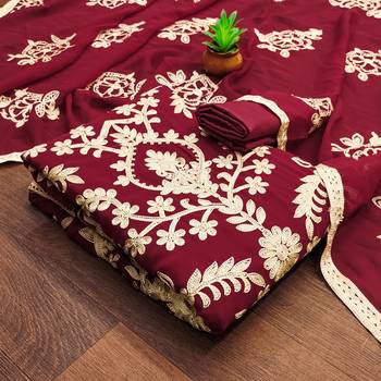 Red Georgette Embroidered Unstitched Dress Material 3
