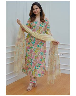 Cotton printed kurti With pant and dupatta 4