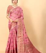 Pink Color Soft Cotton Silk Saree With Silk Weawing Blouse Piece