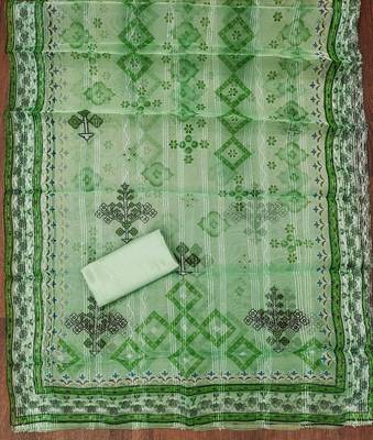 Green Organza Embellished Unstitched Dress Material 3