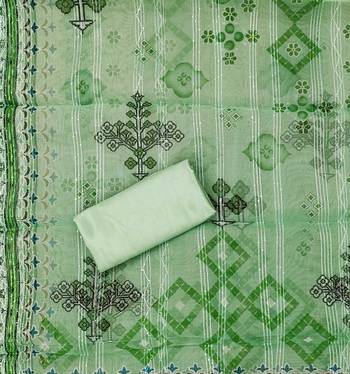 Green Organza Embellished Unstitched Dress Material 4