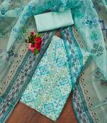 Sky Blue Organza Embellished Unstitched Dress Material
