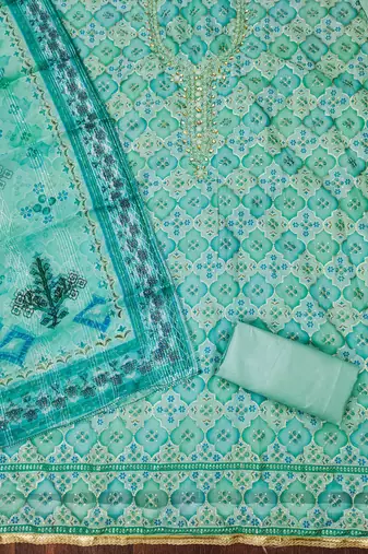 Sky Blue Organza Embellished Unstitched Dress Material