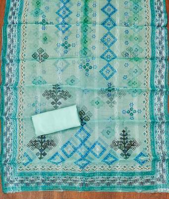 Sky Blue Organza Embellished Unstitched Dress Material 3