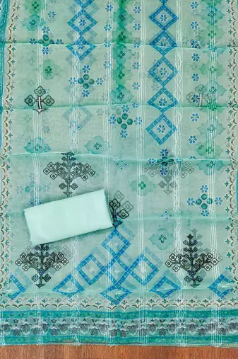 Sky Blue Organza Embellished Unstitched Dress Material