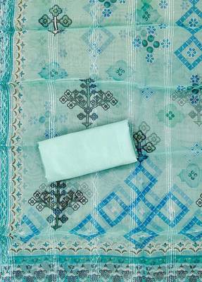 Sky Blue Organza Embellished Unstitched Dress Material 4