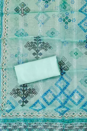 Sky Blue Organza Embellished Unstitched Dress Material